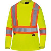 6969 Women's Bird's-Eye Long-Sleeved Safety Shirt, Polyester, X-Small, High Visibility Lime-Yellow NTL Industrial