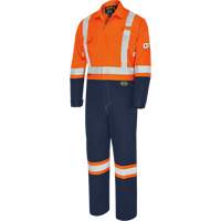 FR-Tech<sup>®</sup> 2-Tone Safety Coverall, Size 40, Navy Blue/Orange, 10 cal/cm² SHI224 | NTL Industrial
