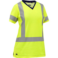 Bisley&reg; Women's X-Back Short Sleeve Shirt, Poly-Cotton, Small, High Visibility Lime-Yellow NTL Industrial