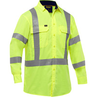 Bisley&reg; X-Back Long Sleeve Work Shirt with X-Airflow, Poly-Cotton, Small, High Visibility Lime-Yellow NTL Industrial