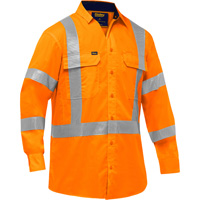 Bisley&reg; X-Back Long Sleeve Work Shirt with X-Airflow, Poly-Cotton, Small, High Visibility Orange NTL Industrial