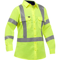 Bisley&reg; X-Back Women's Long Sleeve Work Shirt with X-Airflow, Poly-Cotton, Small, High Visibility Lime-Yellow NTL Industrial