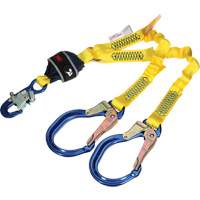 Twin-Leg Stretch Web Shock-Absorbing Lanyard, 4', Rebar Hook Center, Snap Hook Leg Ends NTL Industrial