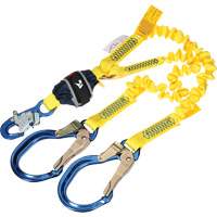 Twin-Leg Stretch Web Shock-Absorbing Lanyard, 6', Rebar Hook Center, Snap Hook Leg Ends NTL Industrial