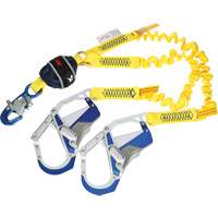 Twin-Leg Stretch Web Shock-Absorbing Lanyard, 6', Rebar Hook Center, Snap Hook Leg Ends NTL Industrial