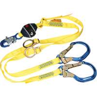 Twin-Leg Tie-Back Web Shock-Absorbing Lanyard, 6', Rebar Hook Center, Snap Hook Leg Ends, Polyester NTL Industrial