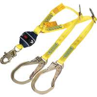 Twin-Leg Tie-Back Web Shock-Absorbing Lanyard, 4', Rebar Hook Center, Snap Hook Leg Ends, Polyester NTL Industrial