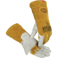 Gants de soudeur TIG/MIG de premi&egrave;re qualit&eacute; avec dos en cuir de vache refendue isol&eacute;es et ignifug&eacute;s Caiman, Cuir fleur de ch&egrave;vre, Taille Petit NTL Industrial