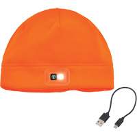 N-Ferno&reg; Winter Skull Cap with LED Rechargeable Light, Fleece Lining, One Size, Orange NTL Industrial