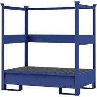 Palette de confinement de d&eacute;versement de transport bleu pour 2 barils avec rails lat&eacute;raux, Capacit&eacute; de d&eacute;versement 66 gal. US, 55" x 34" x 58" NTL Industrial