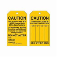 &eacute;tiquettes de s&eacute;curit&eacute; pour les &eacute;chafaudages, Polyester, 4" la x 7" h, Anglais NTL Industrial