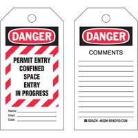 "Confined Space" Tags, Polyester, 3" W x 5-3/4" H, English NTL Industrial