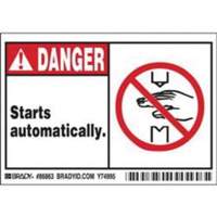 "Danger Starts Automatically" Sign, 3-1/2" x 5", Polyester, English with Pictogram SY370 | NTL Industrial