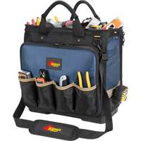 Molded Base Multi-Compartment Technician's Tool Bag, Ballistic Polyester, 54 Pockets, Black/Blue NTL Industrial