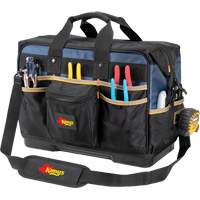 Molded Base Contractor's Closed-Top Tool Bag, Ballistic Polyester, 29 Pockets, Black/Blue NTL Industrial
