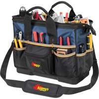 Molded Base Big-Mouth Tote Tool Bag, Ballistic Polyester, 23 Pockets, Black/Blue NTL Industrial