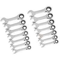 72-Tooth 12 Point Stubby Wrench Set, Ratcheting Combination, 14 Pieces, Imperial and Metric NTL Industrial