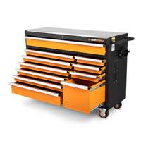 Rolling Tool Cabinet with Stainless Steel Worktop, 11 Drawers, 52" W x 18" D x 36" H, Black/Orange NTL Industrial
