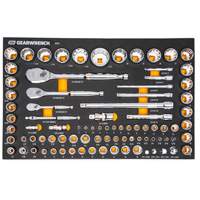 Jeu d'outils SAE/m&eacute;triques pour m&eacute;canicien &agrave; 90 dents 1/4", 3/8" & 1/2" avec plateau de rangement en mousse NTL Industrial
