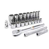 12 Point SAE Mechanics Tool Set, 22 Pcs, 3/8" Drive Size, Deep NTL Industrial