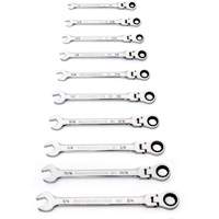 90-Tooth 12 Point SAE Wrench Set, Flex Head/Ratcheting Combination, 10 Pieces, Imperial NTL Industrial