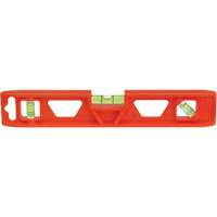 Orange Structo-Cast&reg; Torpedo Level, 9" L, Plastic, 3 Vials, Non-Magnetic NTL Industrial