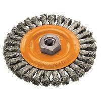 Wide Knotted Wire Wheel Brush, 4" Dia., 0.02" Fill, 5/8"-11 Arbor, Steel UE930 | NTL Industrial