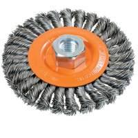Wide Knotted Wire Wheel Brush, 4-1/2" Dia., 0.02" Fill, 5/8"-11 Arbor, Steel UE934 | NTL Industrial