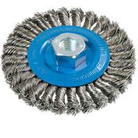 Wide Knotted Wire Wheel Brush, 4-1/2" Dia., 0.02" Fill, 5/8"-11 Arbor, Aluminum/Stainless Steel UE936 | NTL Industrial