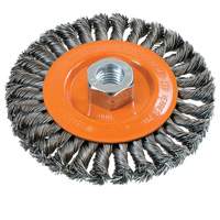Wide Knotted Wire Wheel Brush, 5" Dia., 0.02" Fill, 5/8"-11 Arbor, Steel UE938 | NTL Industrial