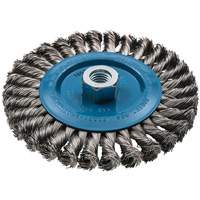 Wide Knotted Wire Wheel Brush, 6" Dia., 0.02" Fill, 5/8"-11 Arbor, Aluminum/Stainless Steel UE942 | NTL Industrial