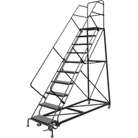 Safety Slope Rolling Ladder, 10 Steps, Perforated, 50° Incline, 100" High VC611 | NTL Industrial