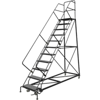 Safety Slope Rolling Ladder, 11 Steps, Perforated, 50° Incline, 110" High VC612 | NTL Industrial