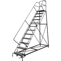 Safety Slope Rolling Ladder, 12 Steps, Perforated, 50° Incline, 120" High VC613 | NTL Industrial