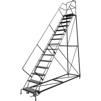 Safety Slope Rolling Ladder, 15 Steps, Perforated, 50° Incline, 150" High VC616 | NTL Industrial