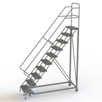 Safety Slope Rolling Ladder, 10 Steps, Serrated, 50° Incline, 100" High VC625 | NTL Industrial