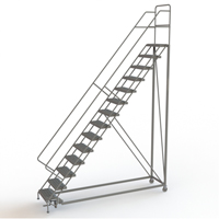 Safety Slope Rolling Ladder, 14 Steps, Serrated, 50° Incline, 140" High VC629 | NTL Industrial