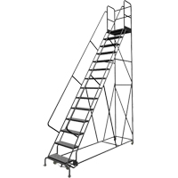 Deep Top Step Rolling Ladder, 14 Steps, 24" Step Width, 140" Platform Height, Steel NTL Industrial