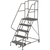 Deep Top Step Rolling Ladder, 5 Steps, 16" Step Width, 50" Platform Height, Steel NTL Industrial