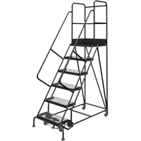 Deep Top Step Rolling Ladder, 6 Steps, 24" Step Width, 60" Platform Height, Steel NTL Industrial