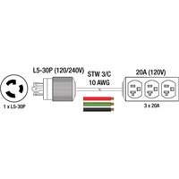 Generator Extension Cord with Tritap, STW, 10 AWG, 3 Outlet(s), 25' NTL Industrial