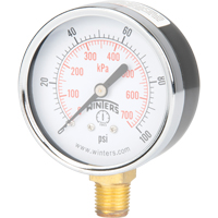 Manomètre,  2-1/2", 0 - 100 psi, Fixation inférieure, Analogique YB882 | NTL Industrial